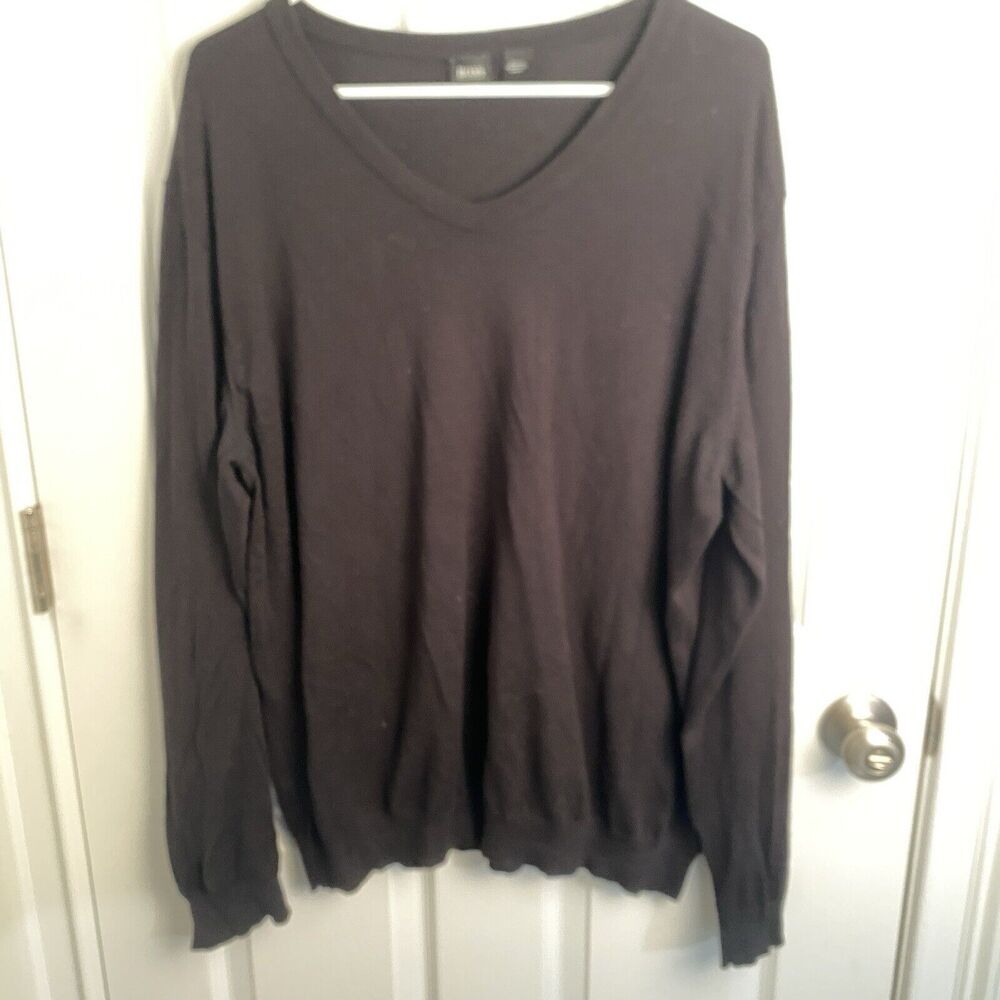 Hugo Boss Sweater Mens XXL 2Xl Regular Fit V Neck Pull Over 100% Cotton Black